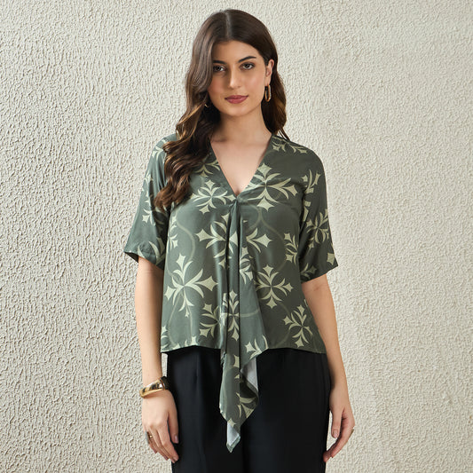 Green Star Print Drop Panel Top