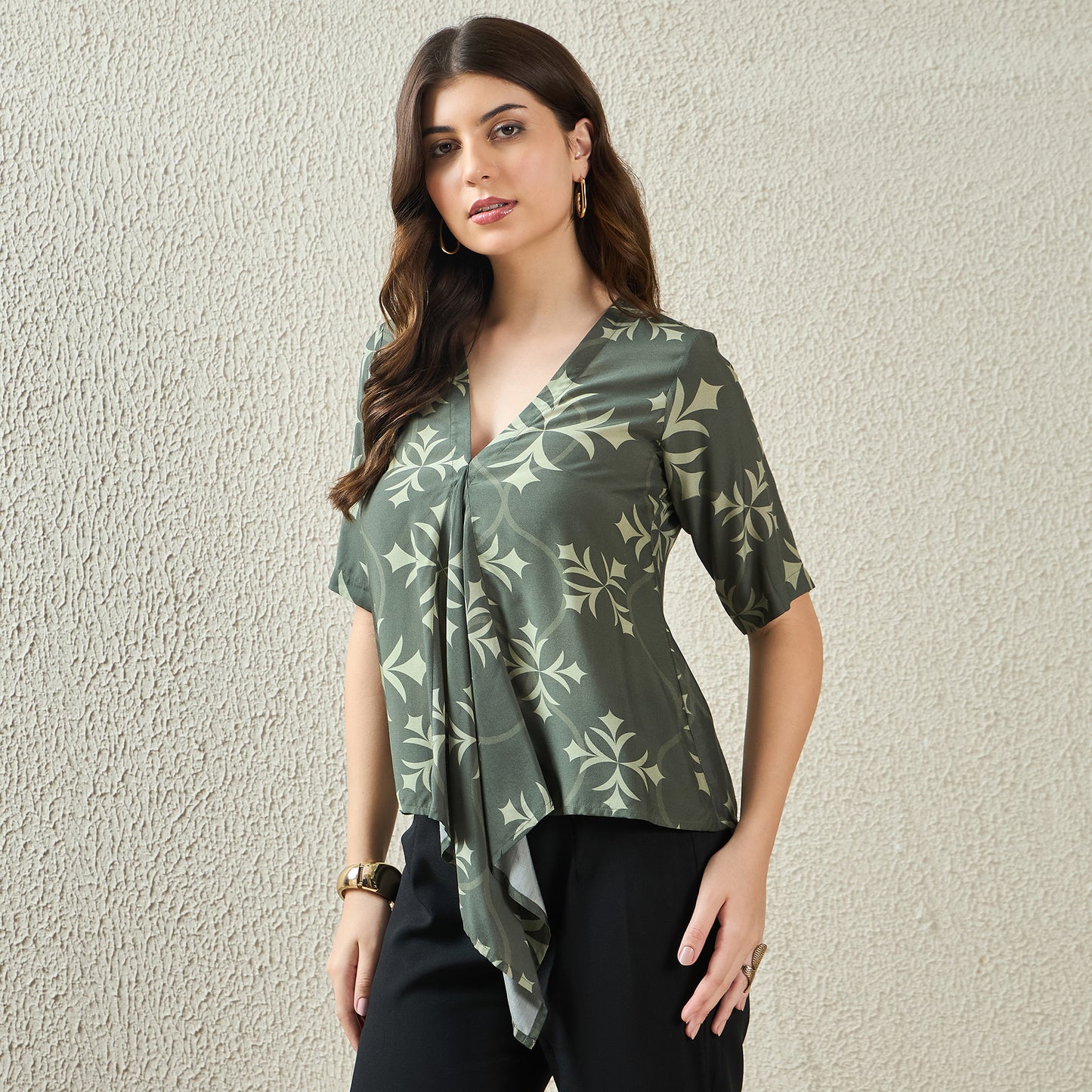 Green Star Print Drop Panel Top