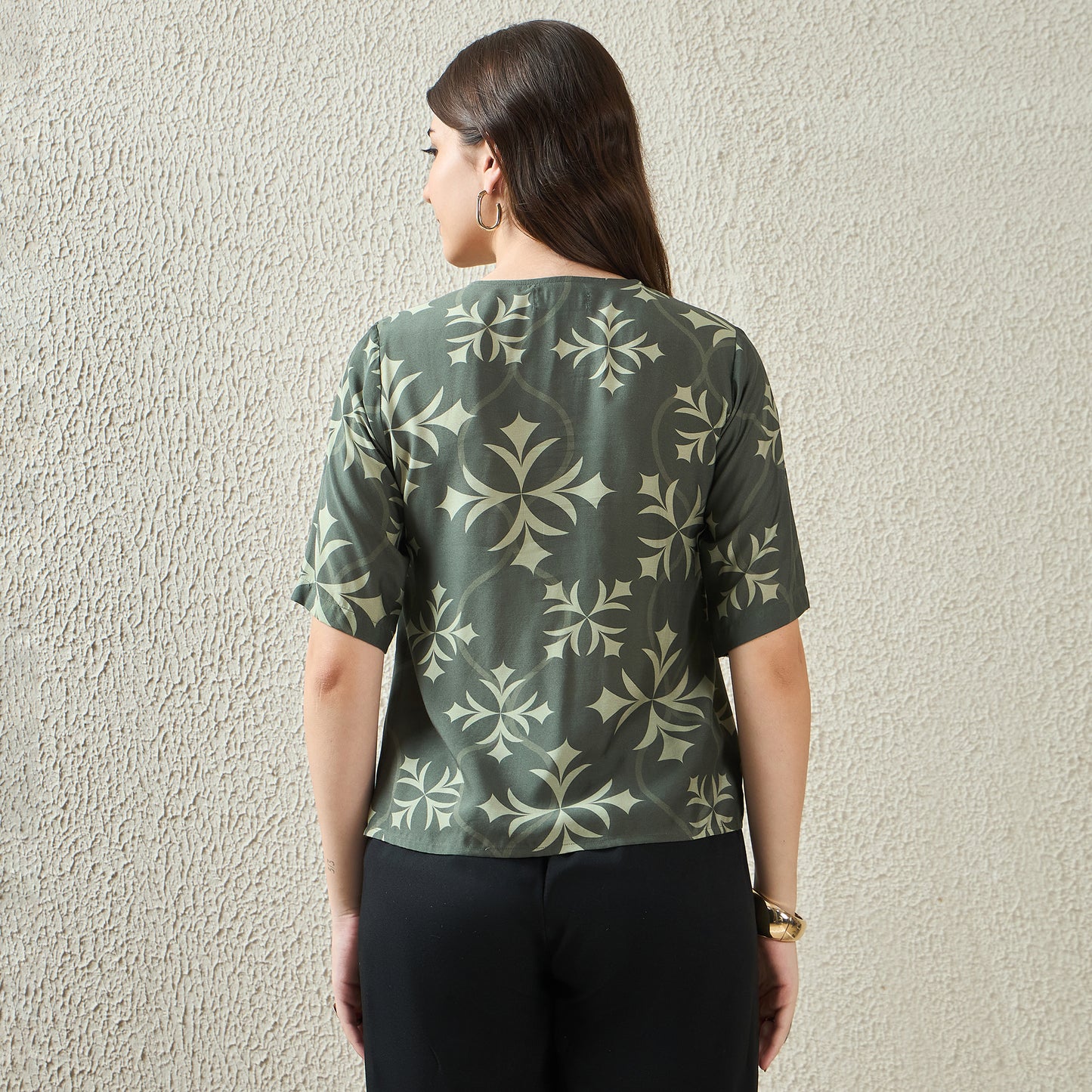 Green Star Print Drop Panel Top