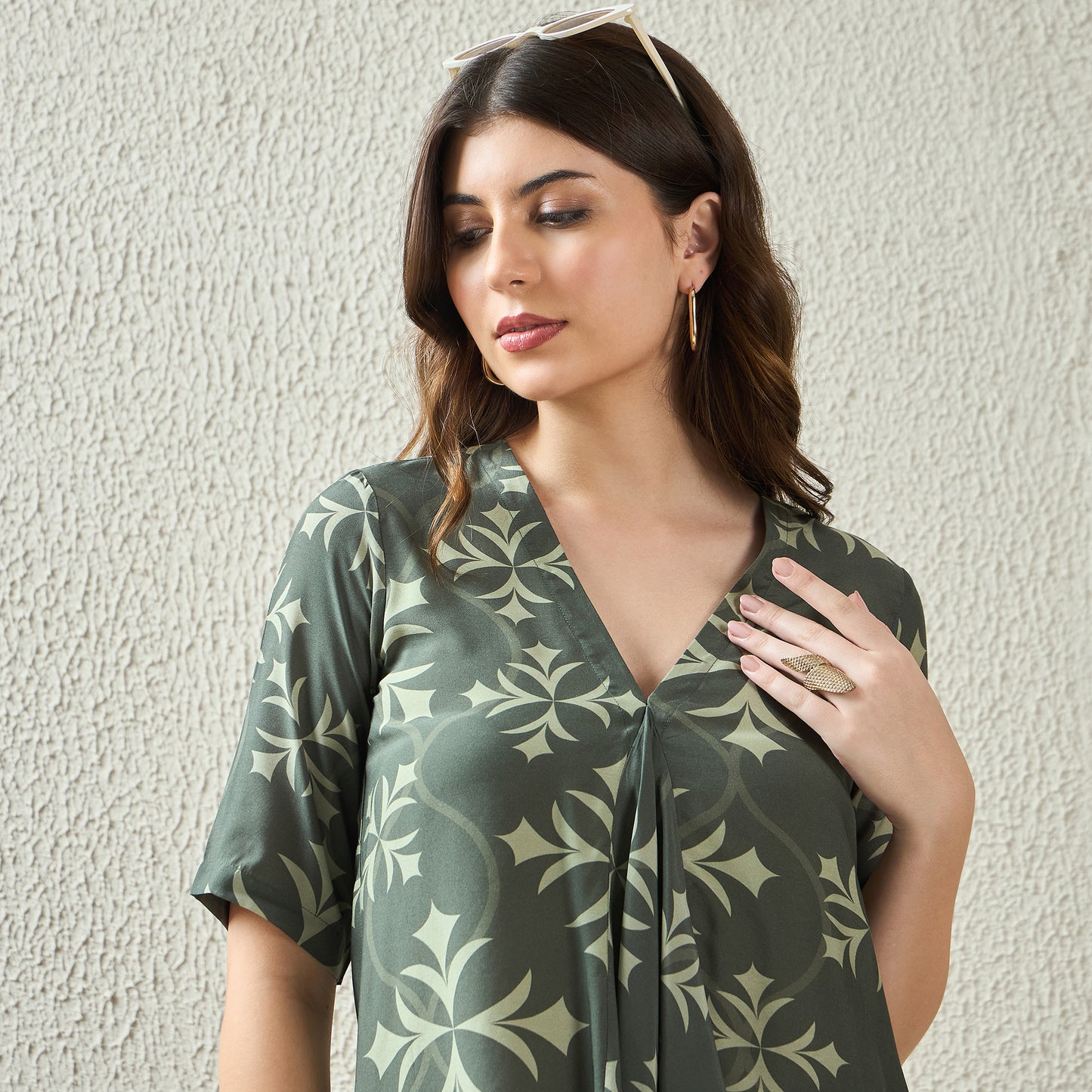 Green Star Print Drop Panel Top