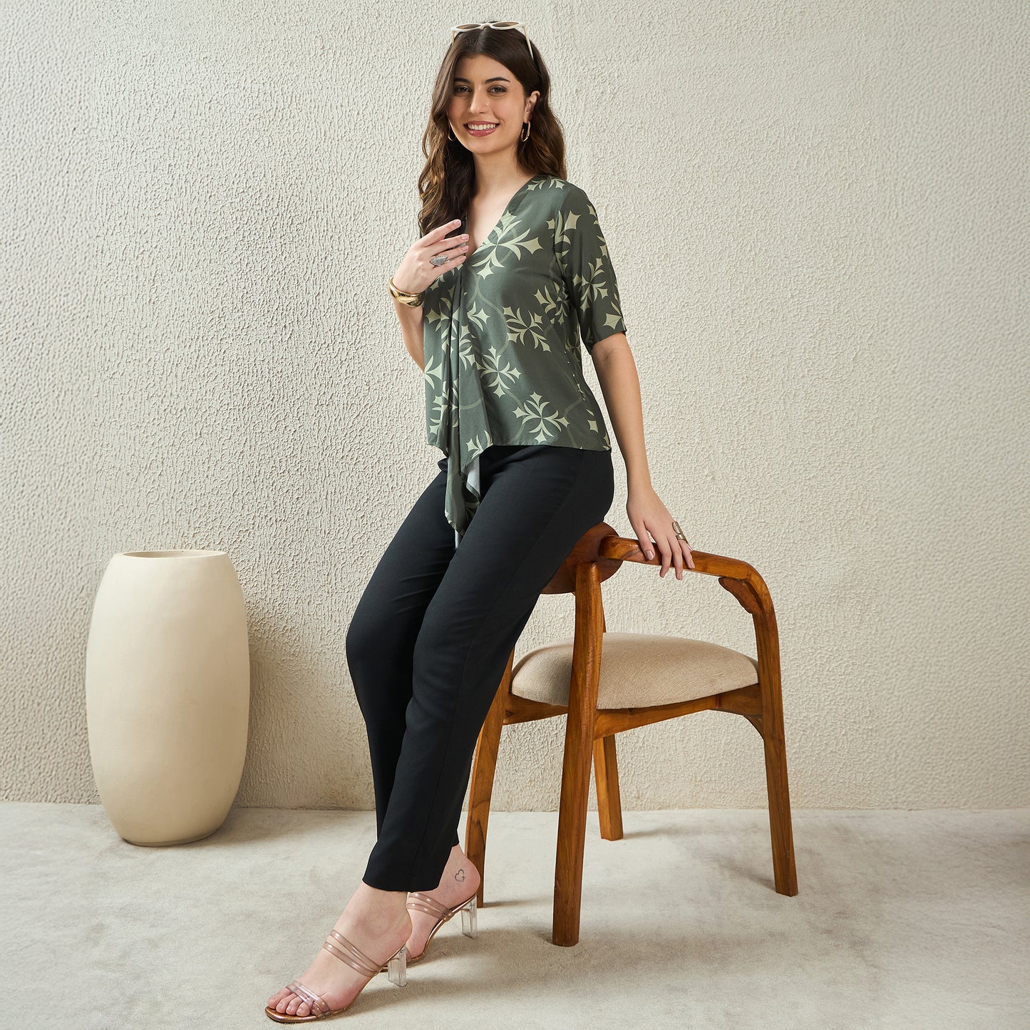 Green Star Print Drop Panel Top