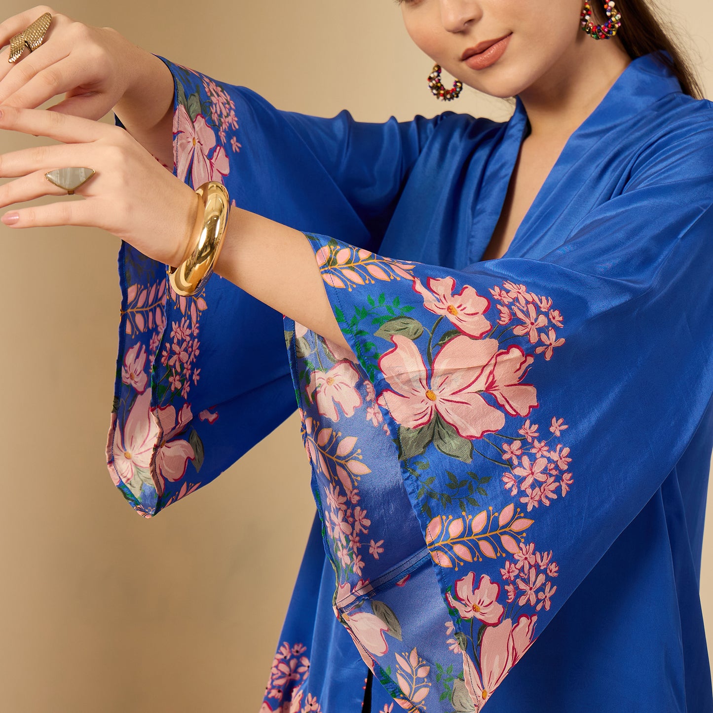 Cobalt Blue Floral Flared Embellished Top