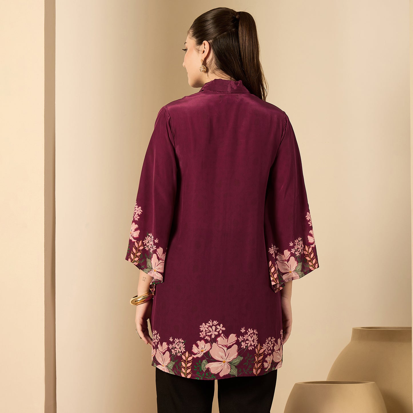 Magenta Floral Flared Embellished Top