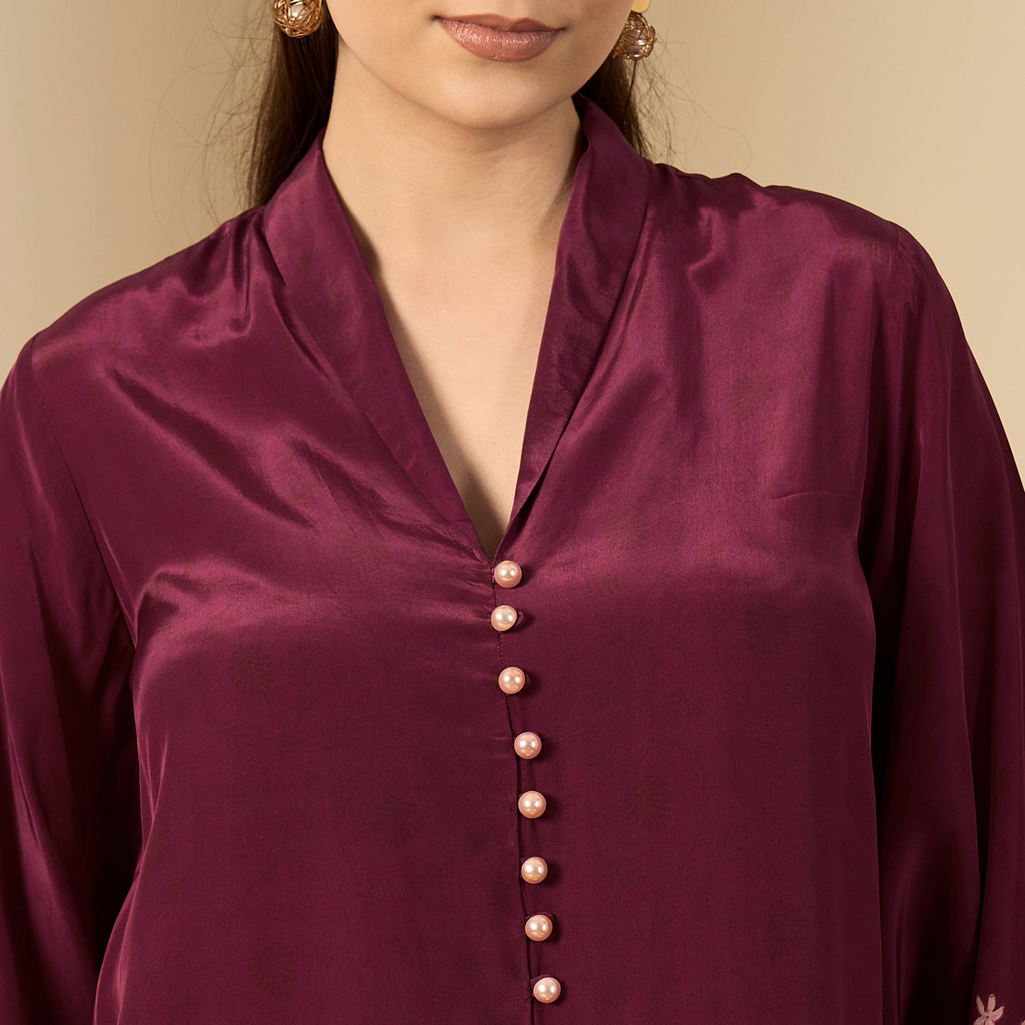 Magenta Floral Flared Embellished Top