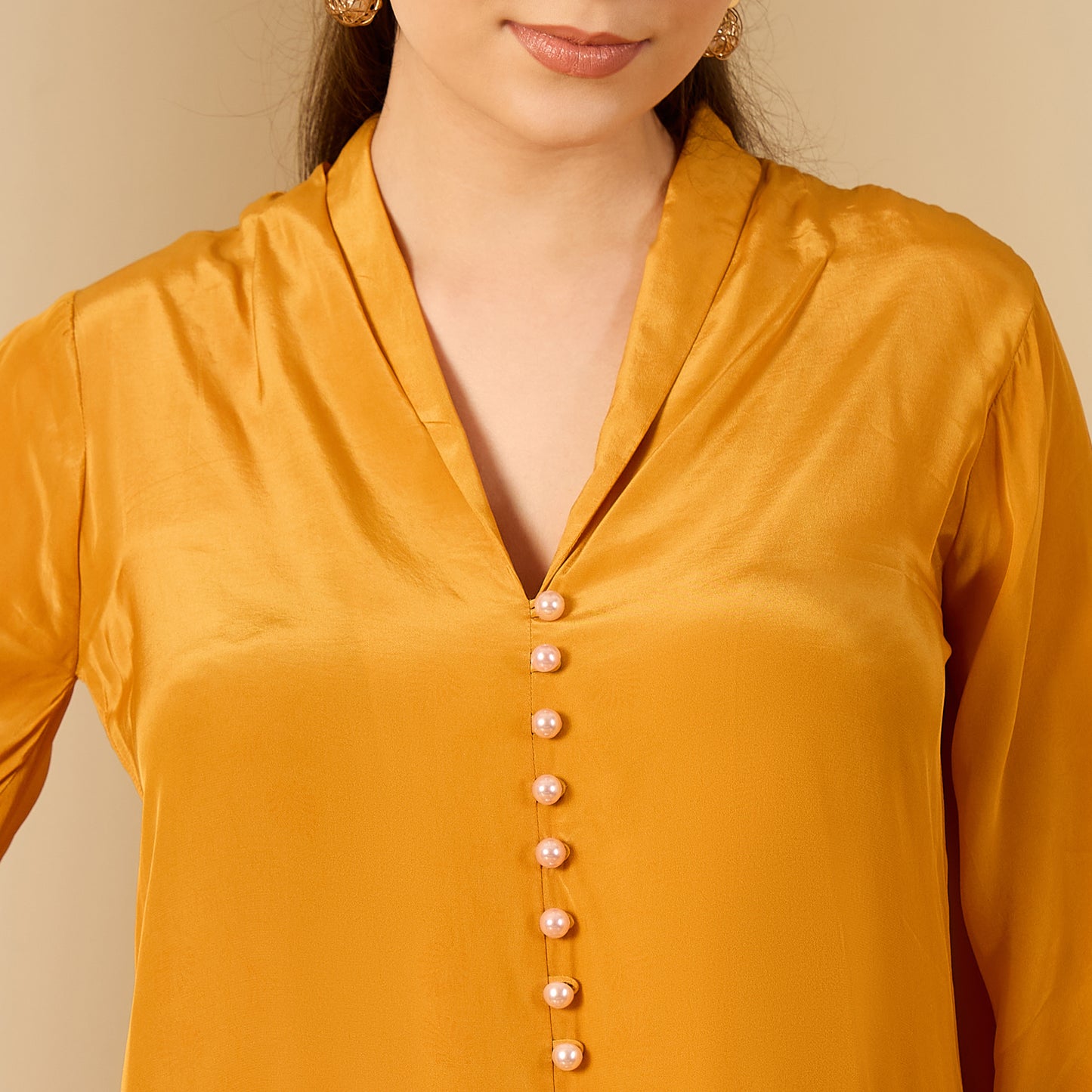 Mustard Yellow Floral Flared Embellished Top