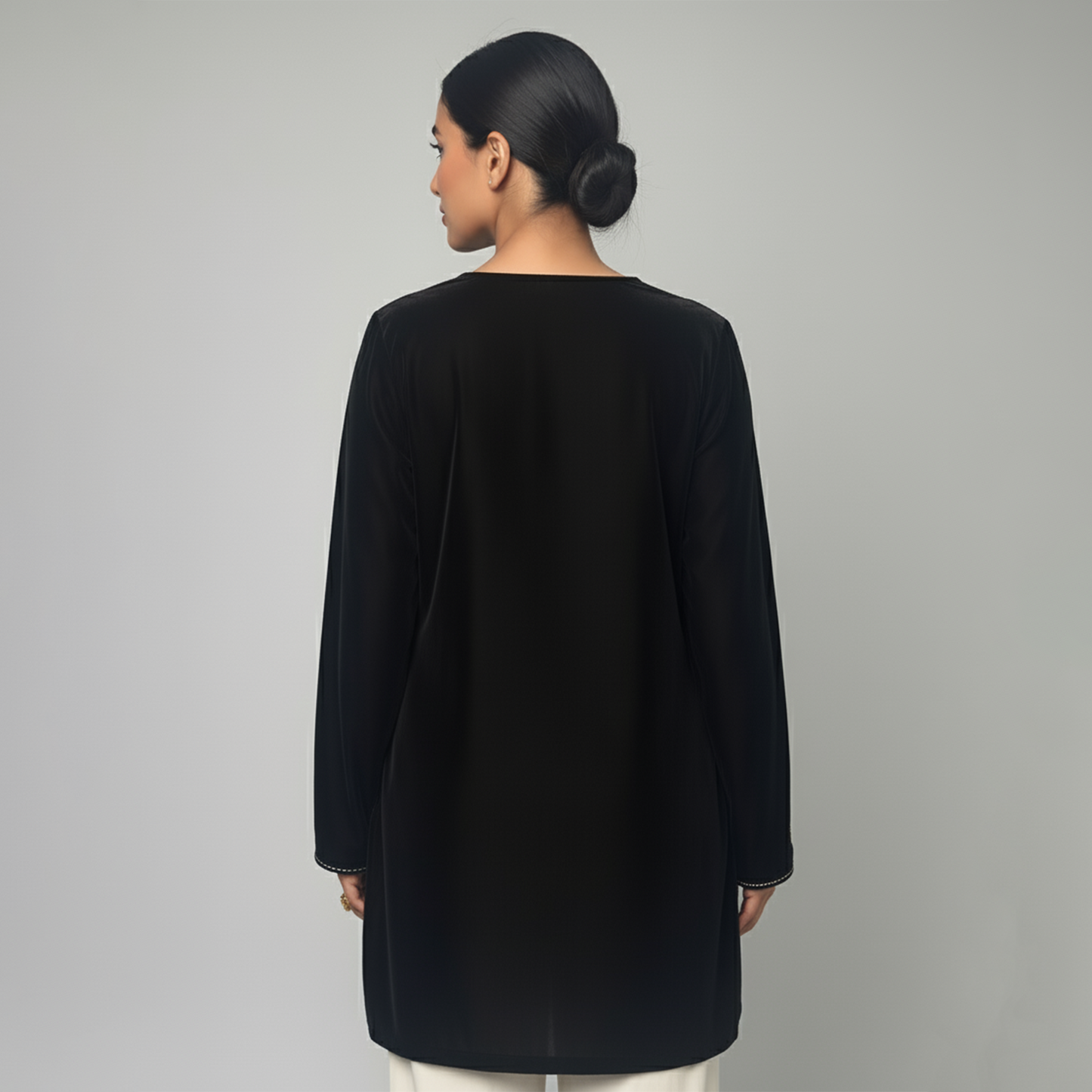 Black Absract Floral Hand Embroidered Velvet Top