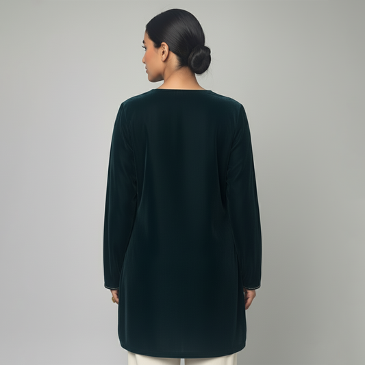 Teal Absract Floral Hand Embroidered Velvet Top