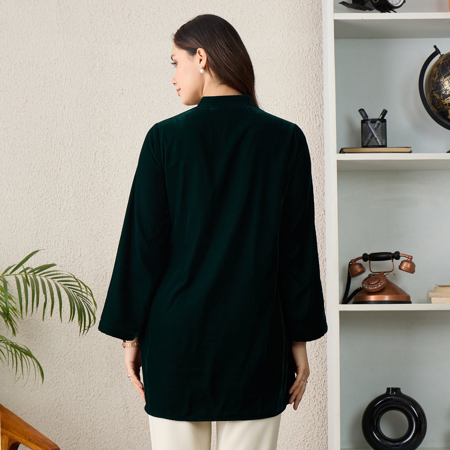 Green Twin Birds Hand Embroidered Velvet Top