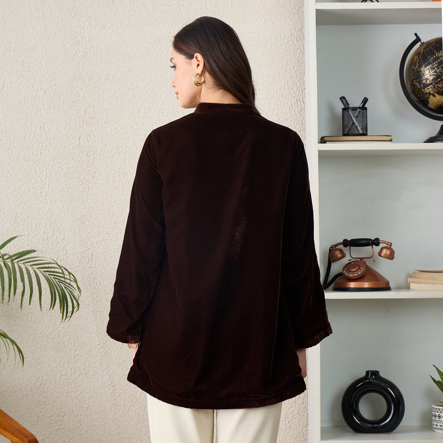 Brown Scattered Crystal Velvet Top