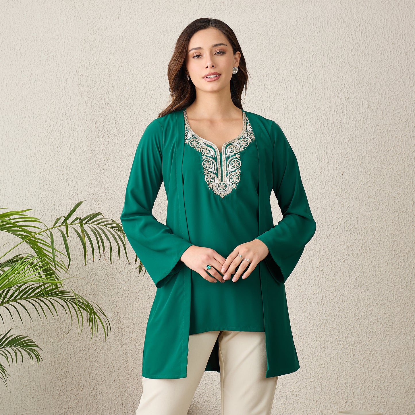 Green Yoke Embroidered Top