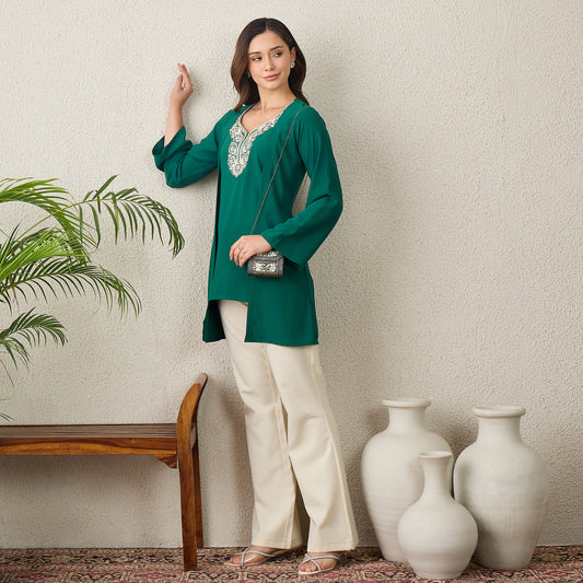 Green Yoke Embroidered Top
