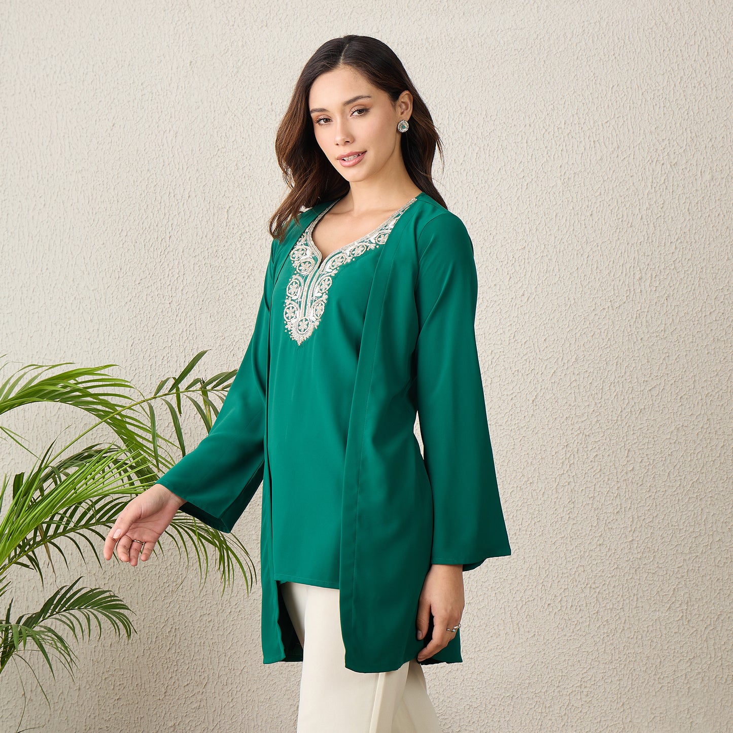 Green Yoke Embroidered Top