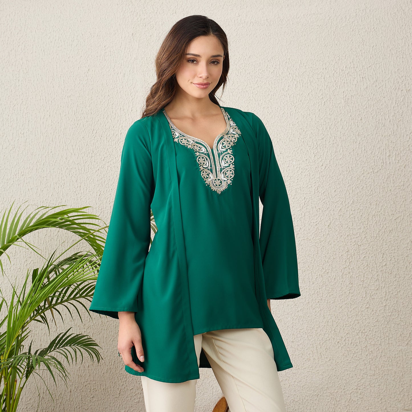 Green Yoke Embroidered Top
