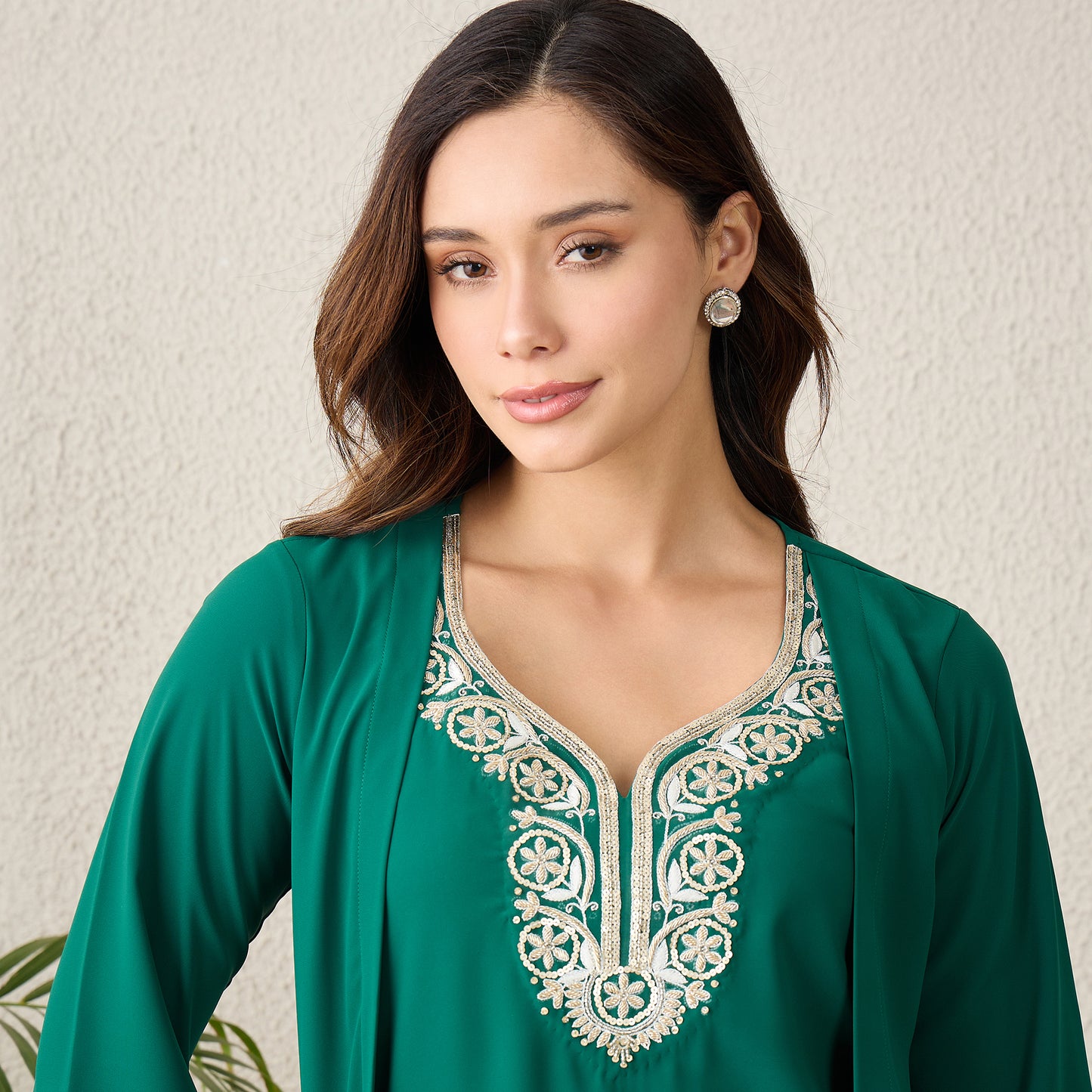 Green Yoke Embroidered Top