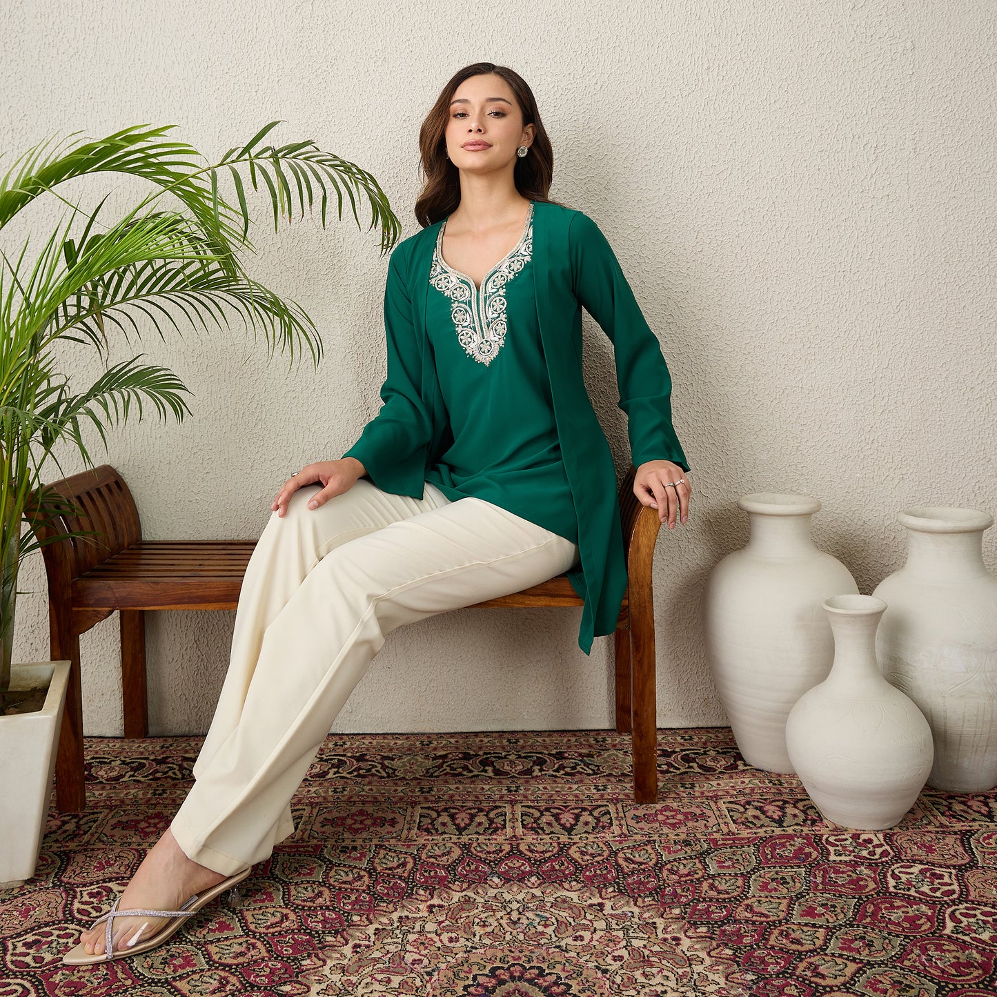 Green Yoke Embroidered Top