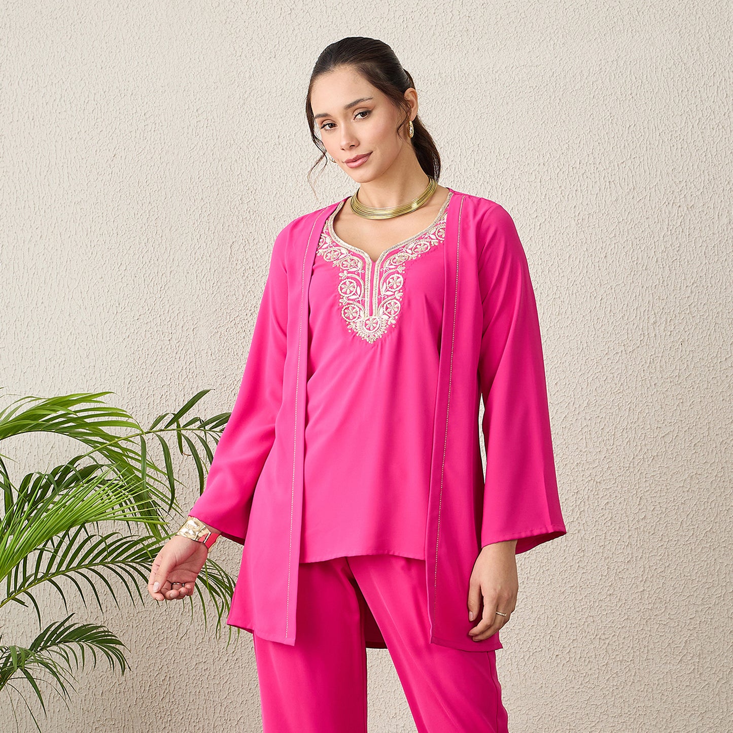 Pink Yoke Embroidered Top