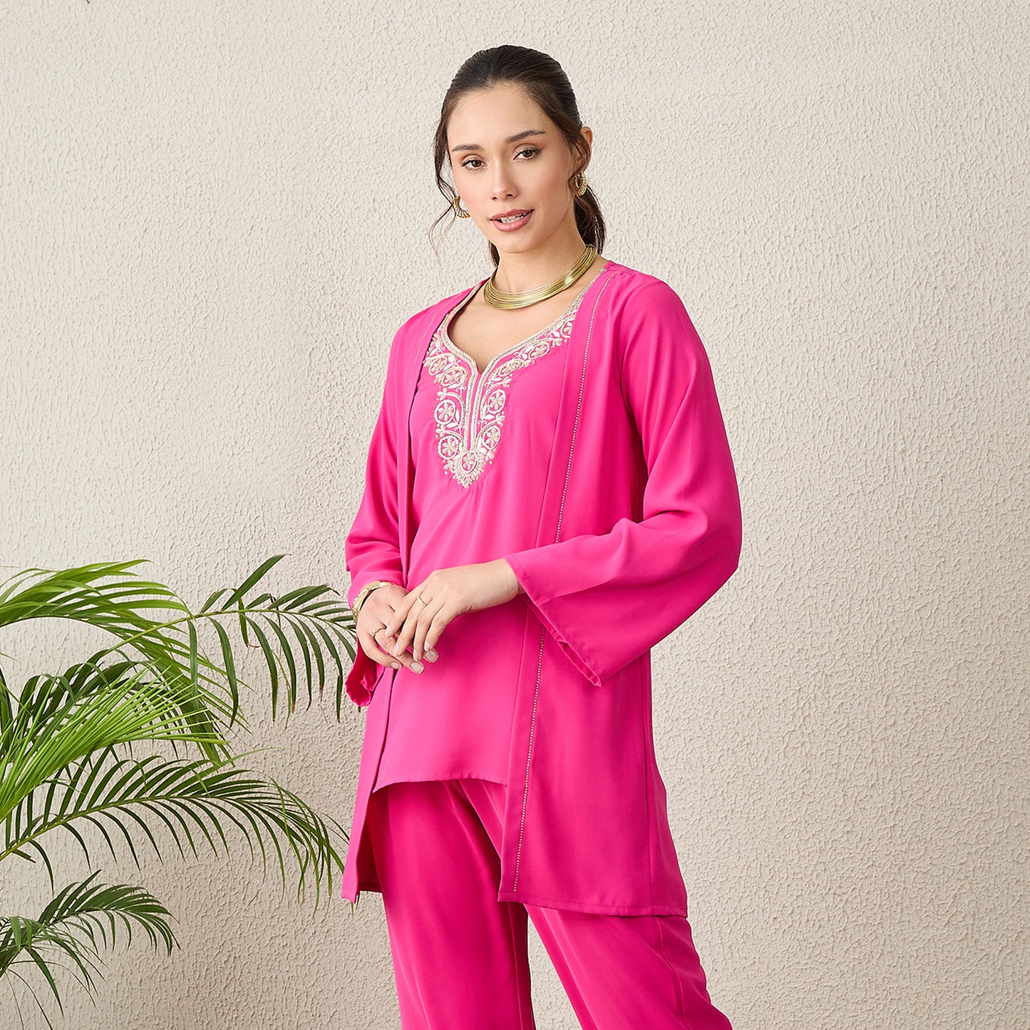 Pink Yoke Embroidered Top