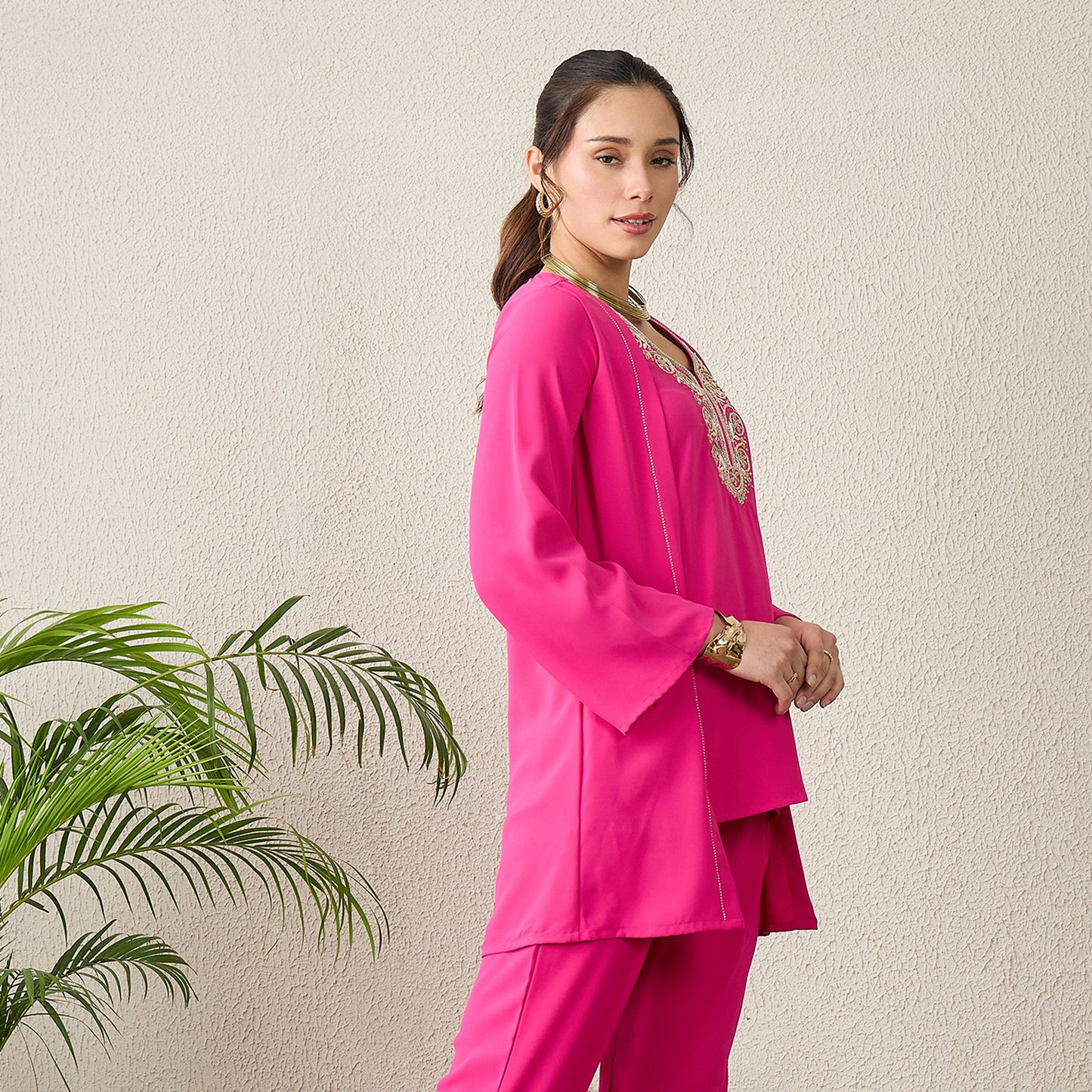 Pink Yoke Embroidered Top