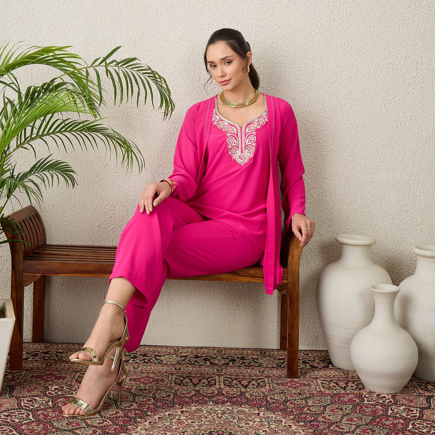 Pink Yoke Embroidered Top