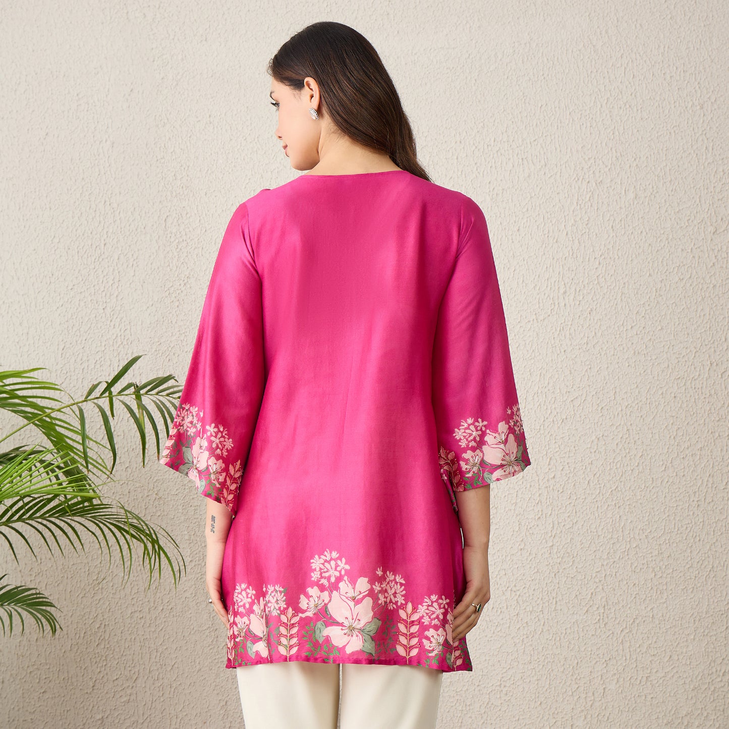 Pink Floral Bell Sleeve Top