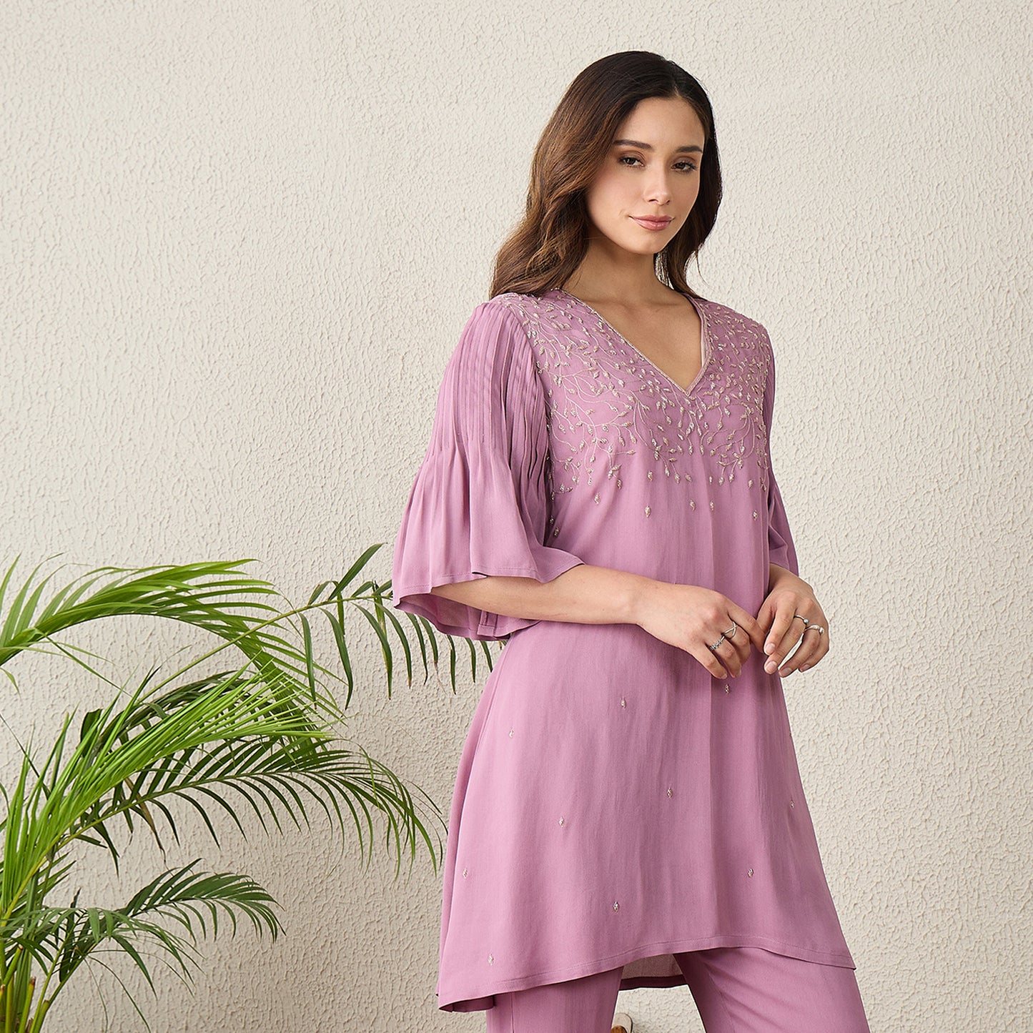 Lavender Floral Hand Embroidered Top