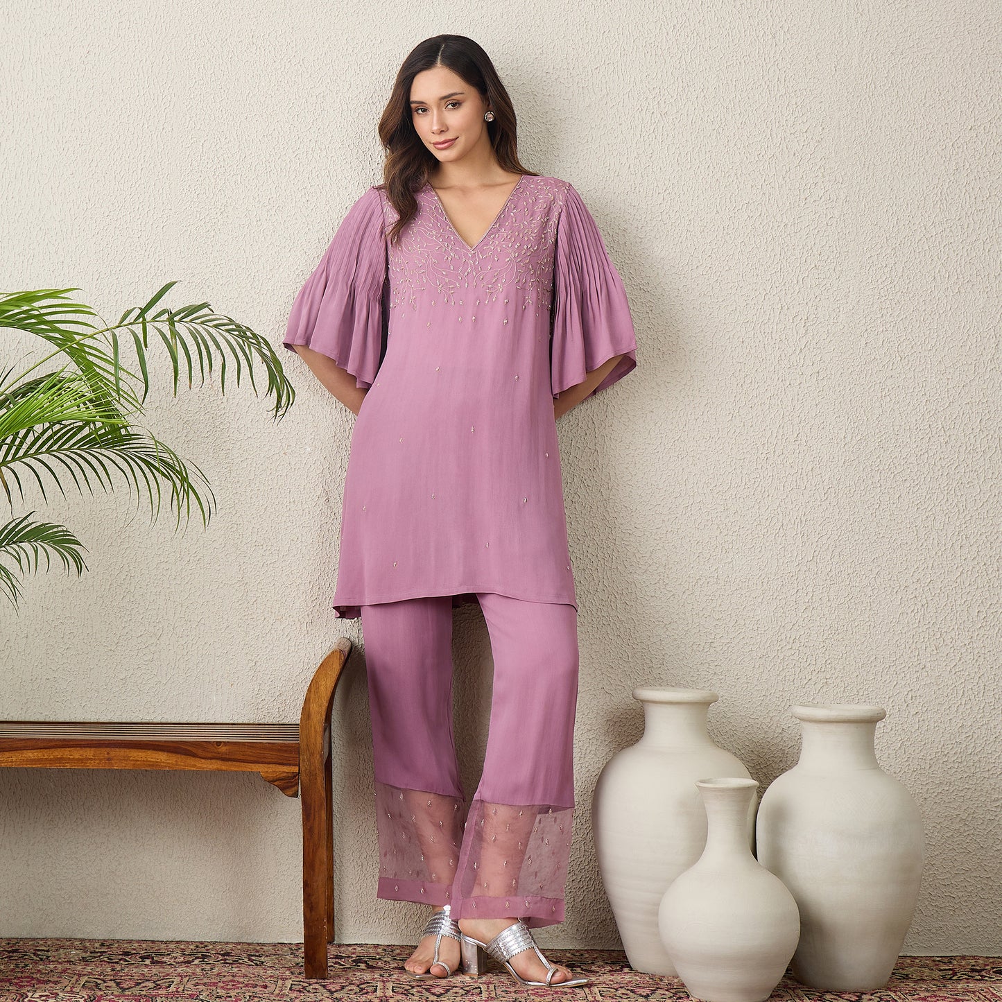 Lavender Floral Hand Embroidered Top