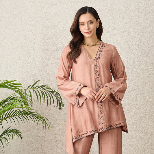 Dusky Rose Border Embroidered Top