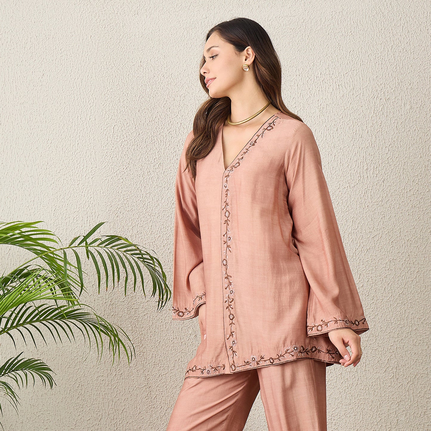 Dusky Rose Border Embroidered Top