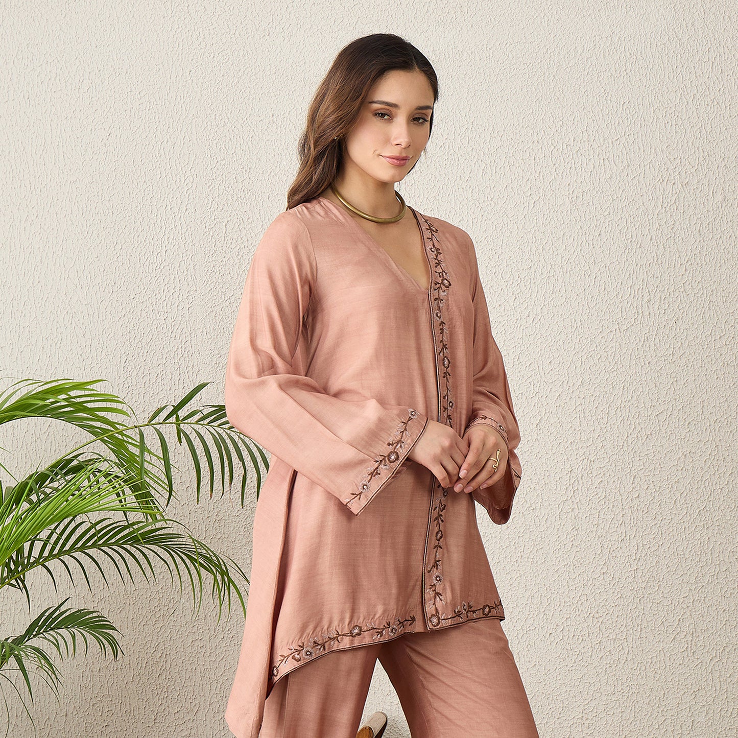 Dusky Rose Border Embroidered Top