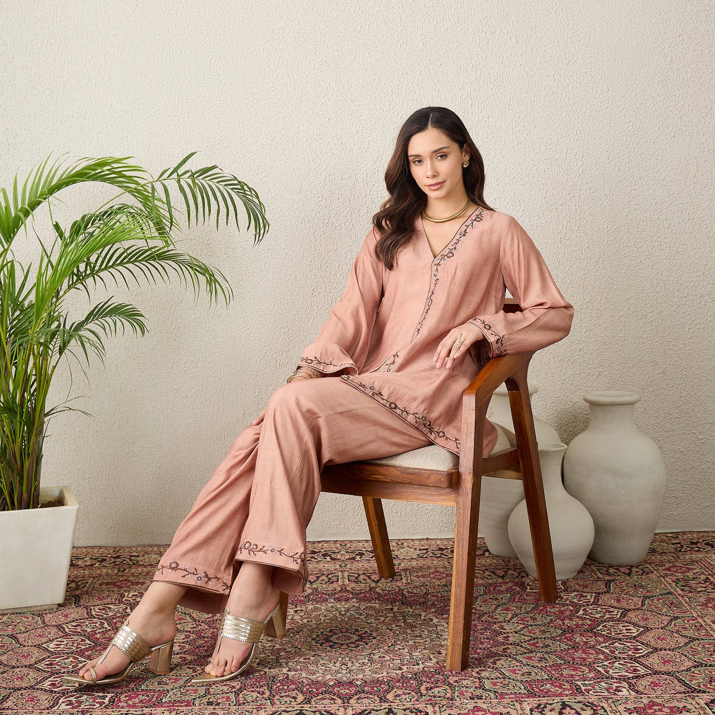 Dusky Rose Border Embroidered Top