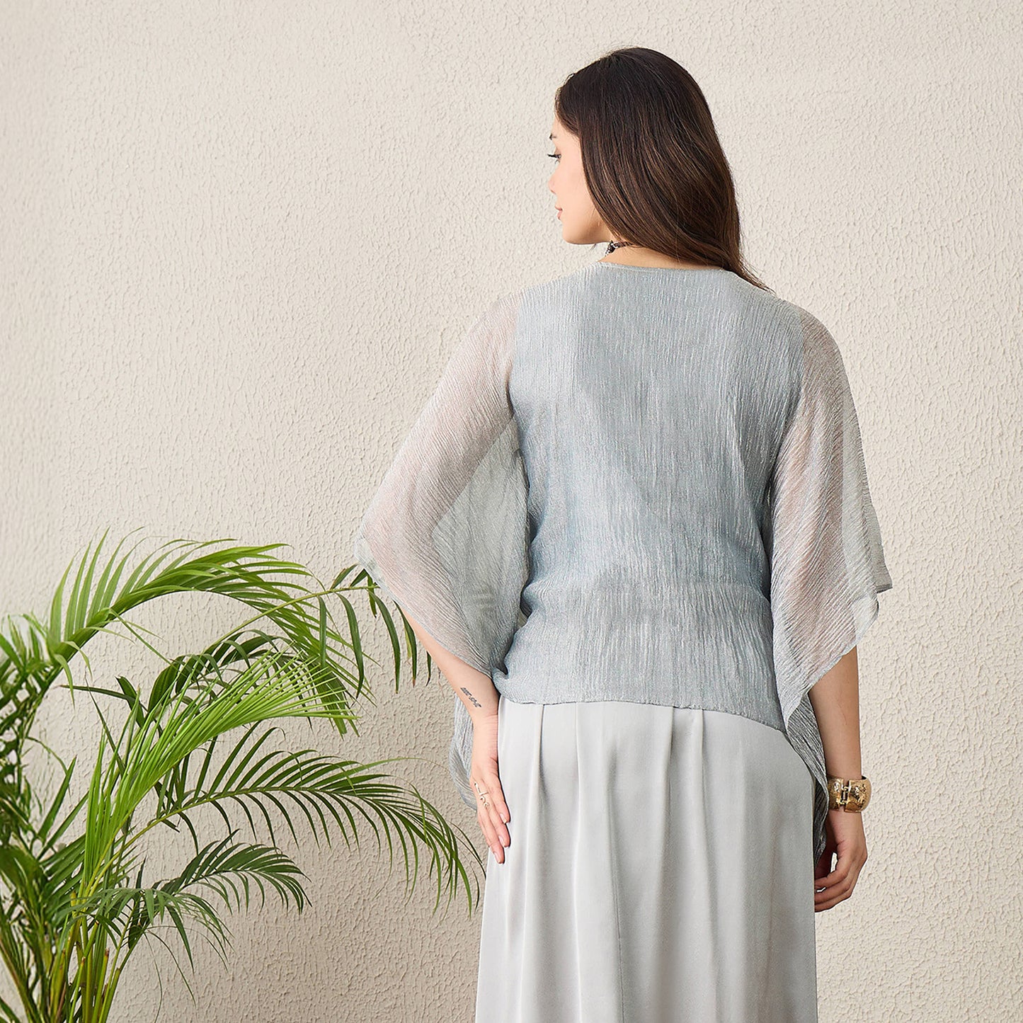 Grey and Purple Hand Embroidered Kaftan Top