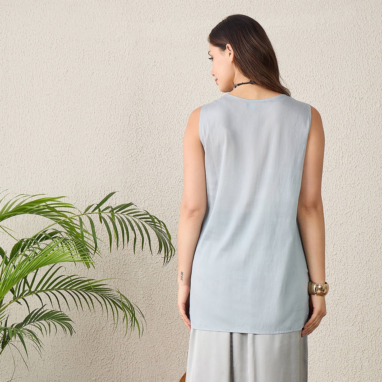 Grey and Purple Hand Embroidered Kaftan Top