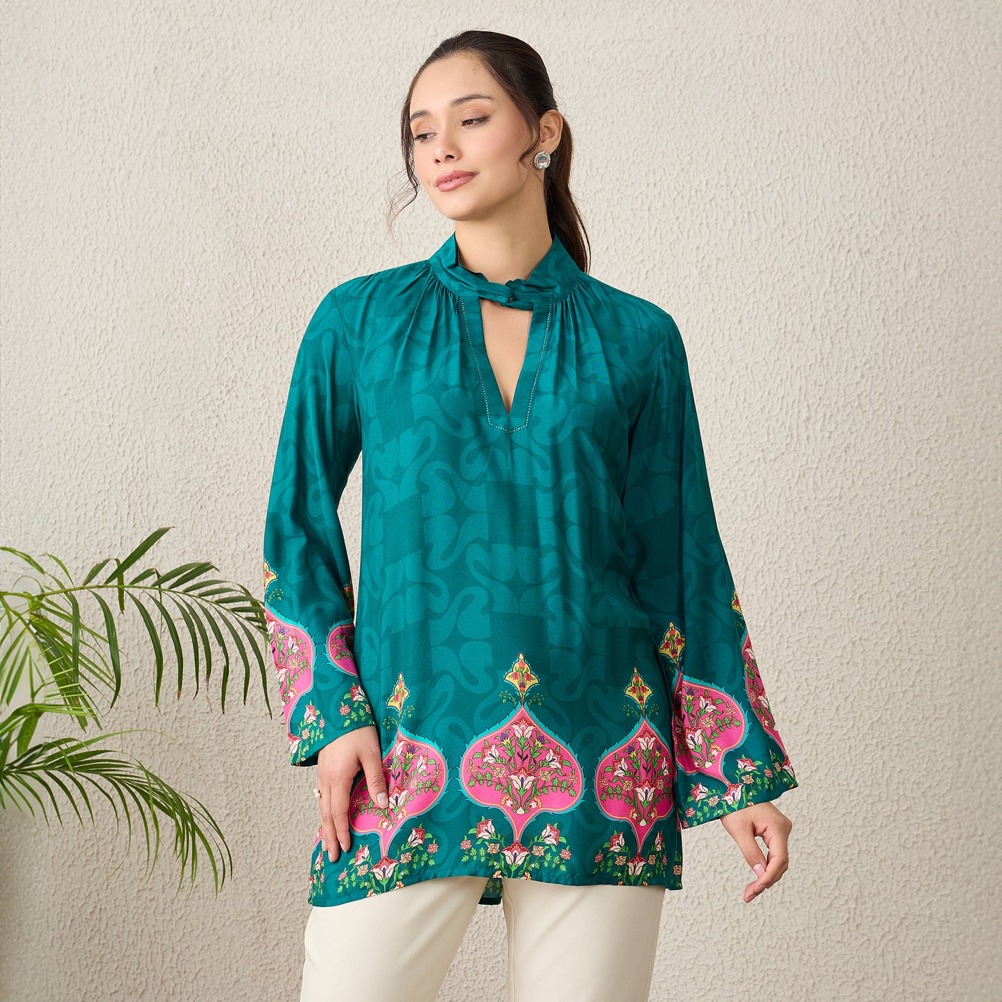 Green Ethnic Motif Printed Top