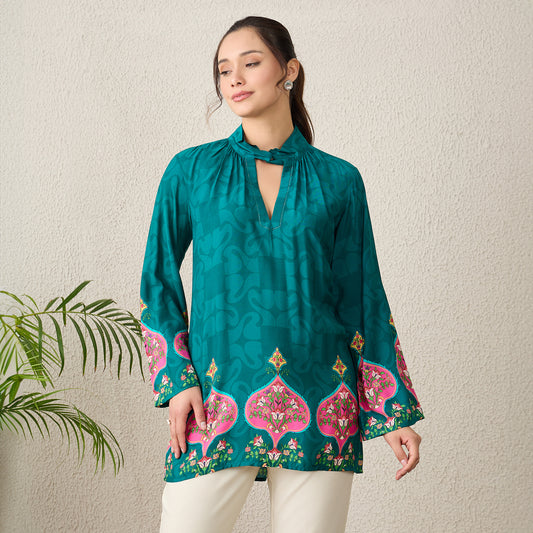 Green Ethnic Motif Printed Top