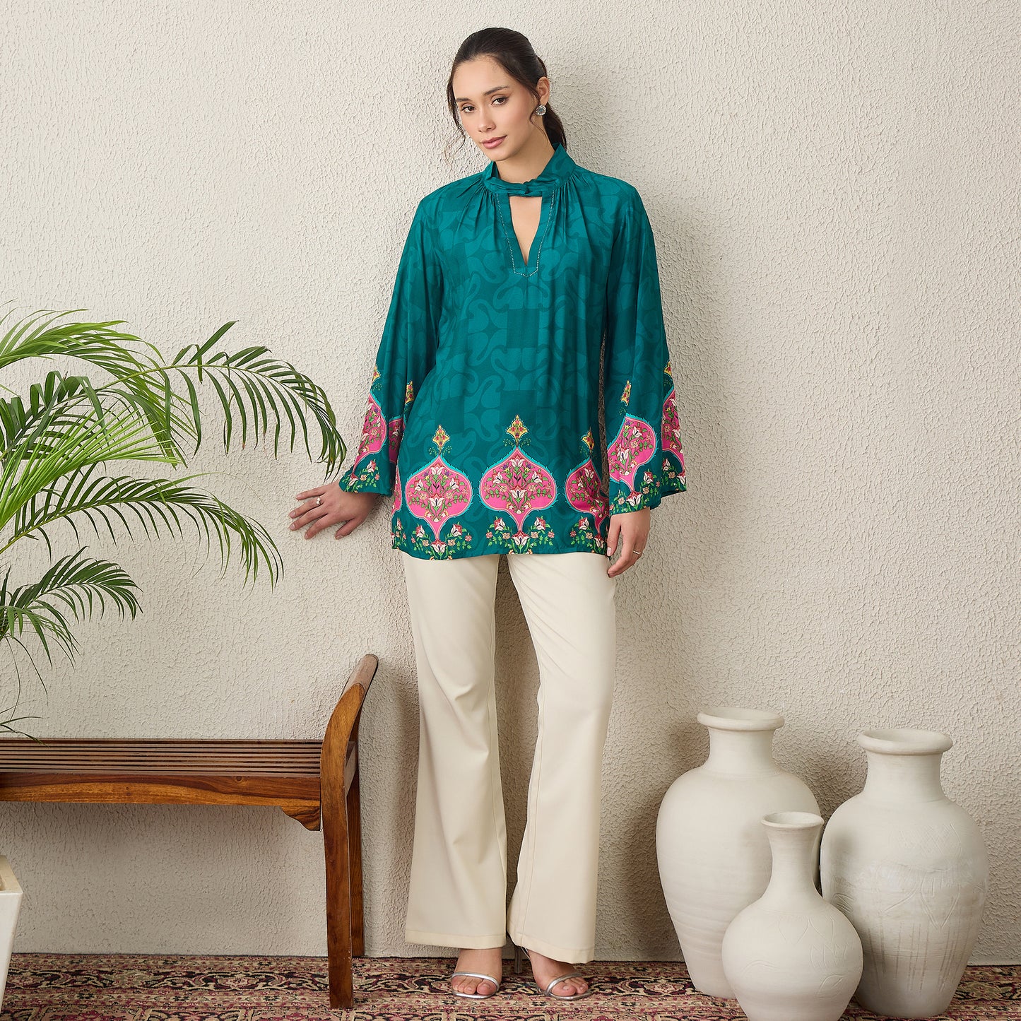 Green Ethnic Motif Printed Top