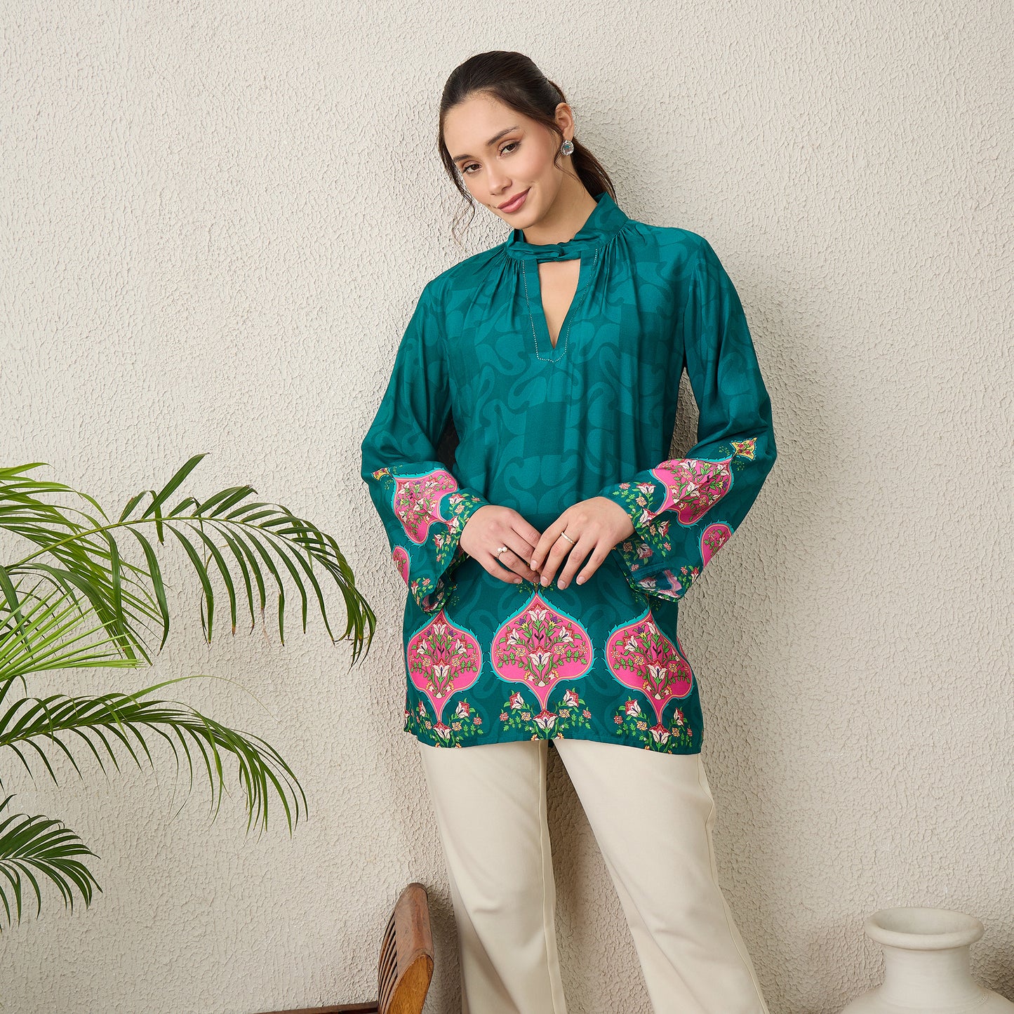 Green Ethnic Motif Printed Top
