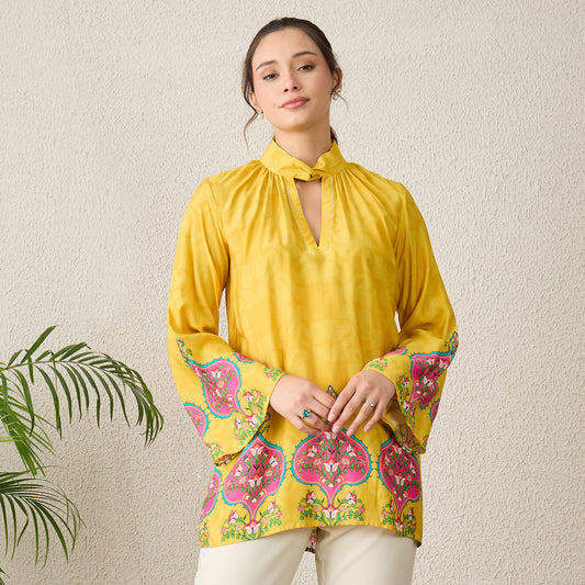 Yellow Ethnic Motif Printed Top