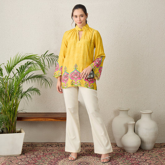 Yellow Ethnic Motif Printed Top