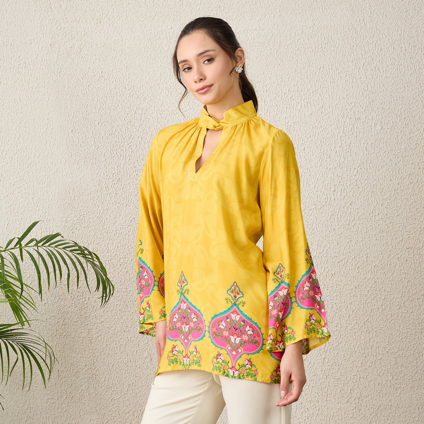 Yellow Ethnic Motif Printed Top