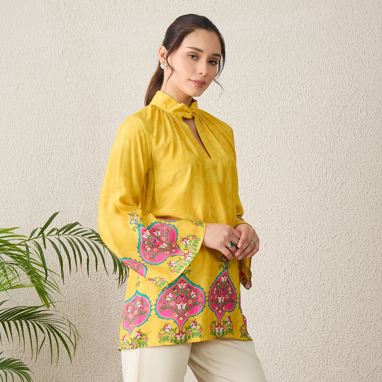 Yellow Ethnic Motif Printed Top