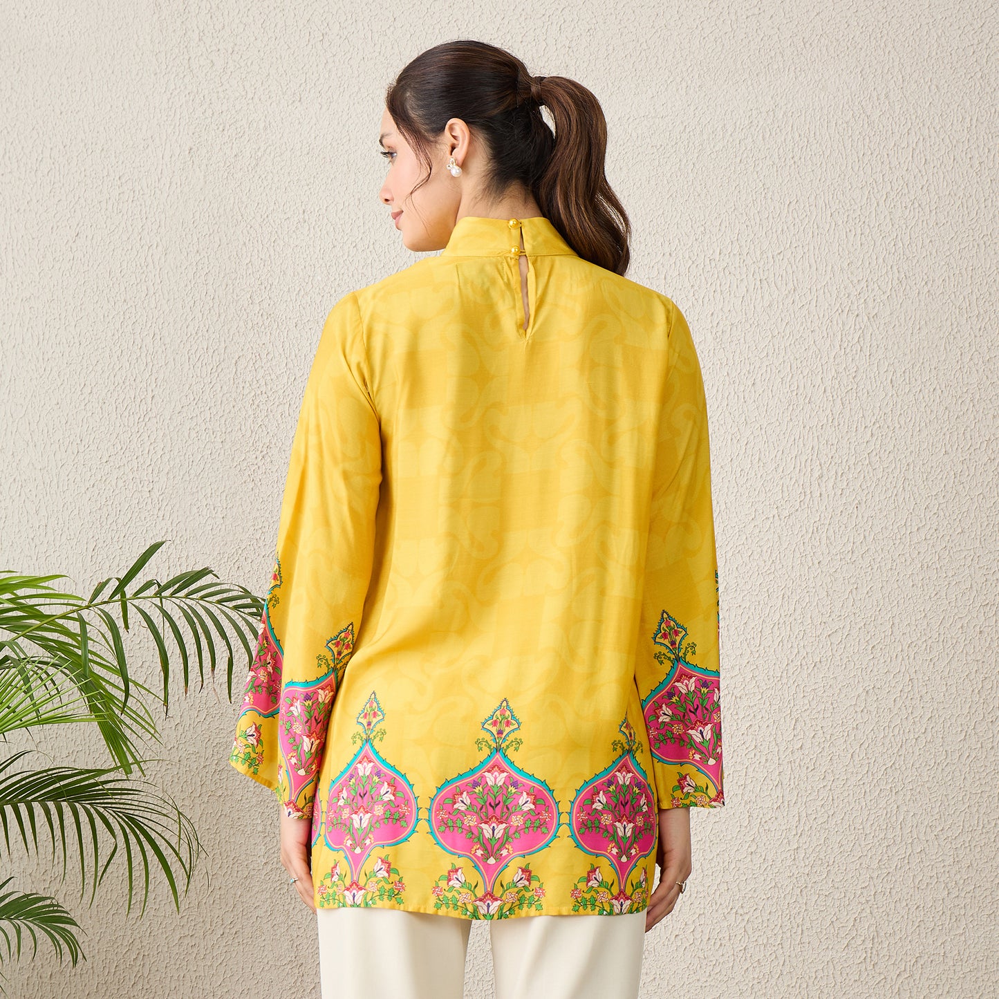 Yellow Ethnic Motif Printed Top