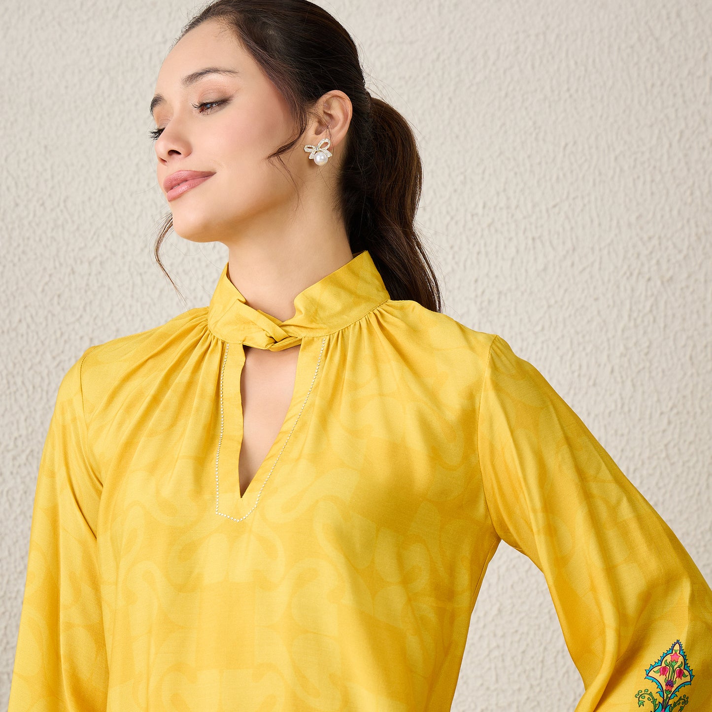 Yellow Ethnic Motif Printed Top