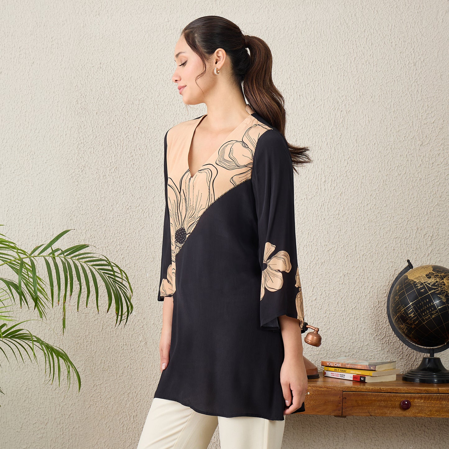 Black and Brown Colorblock Embellished Top