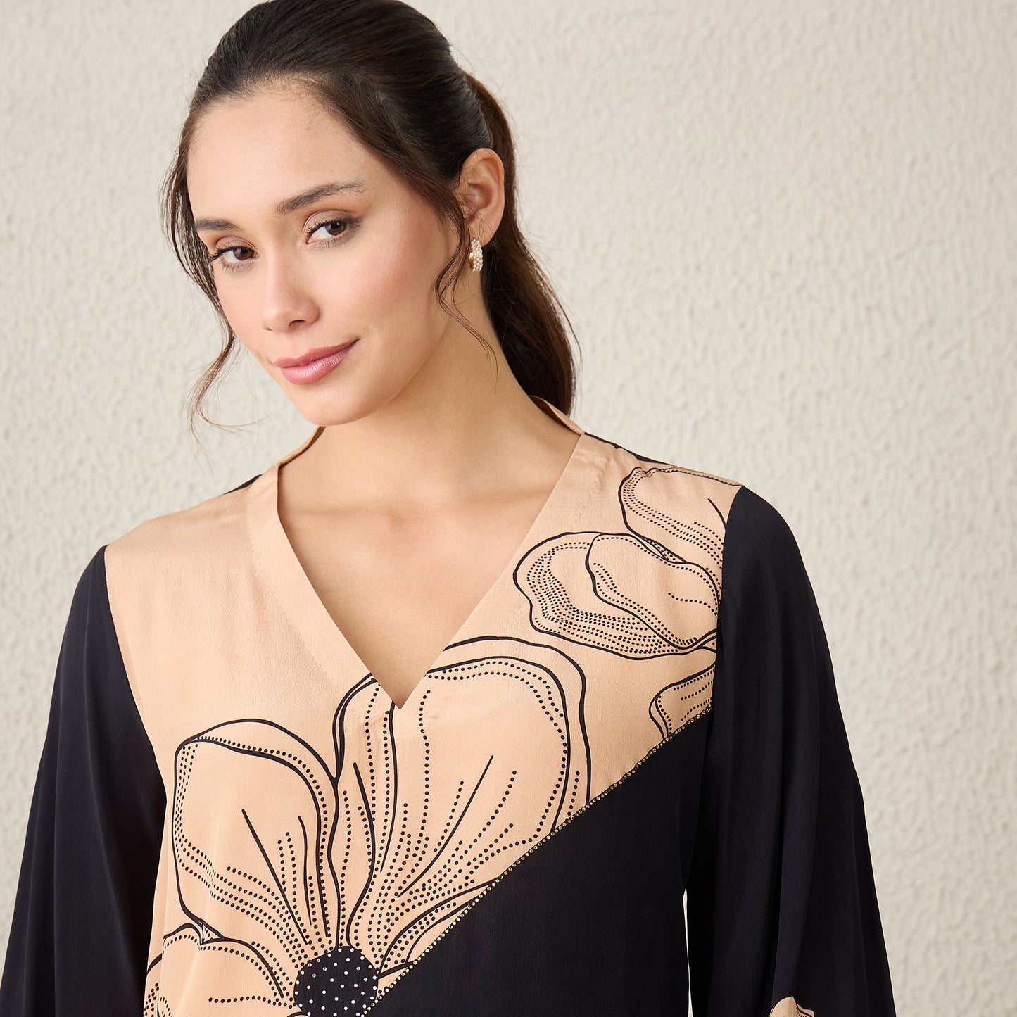 Black and Brown Colorblock Embellished Top