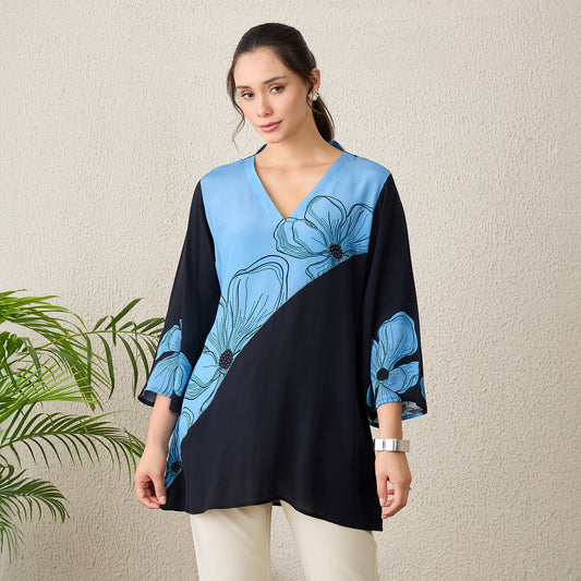 Black and Blue Colorblock Embellished Top