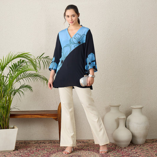 Black and Blue Colorblock Embellished Top