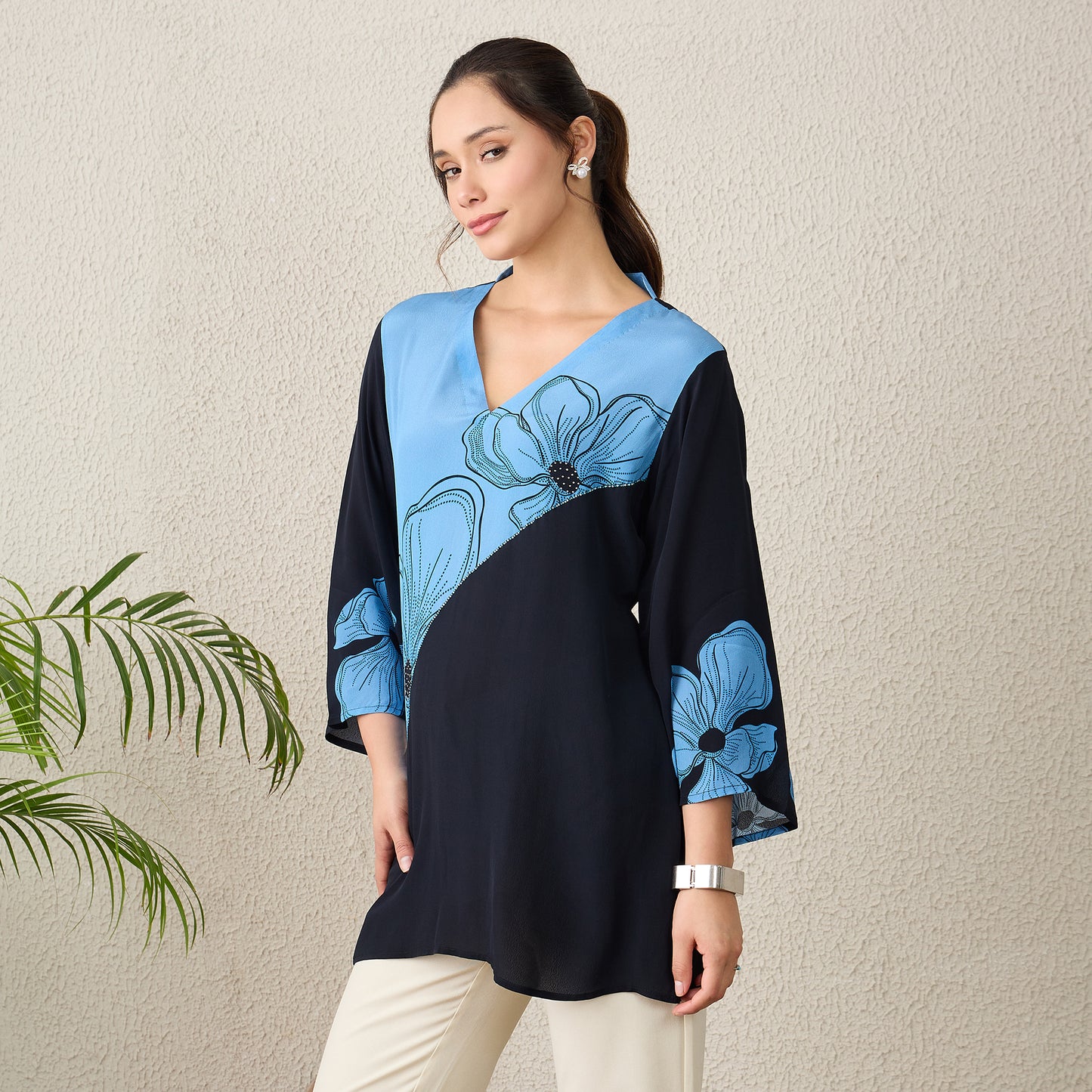 Black and Blue Colorblock Embellished Top