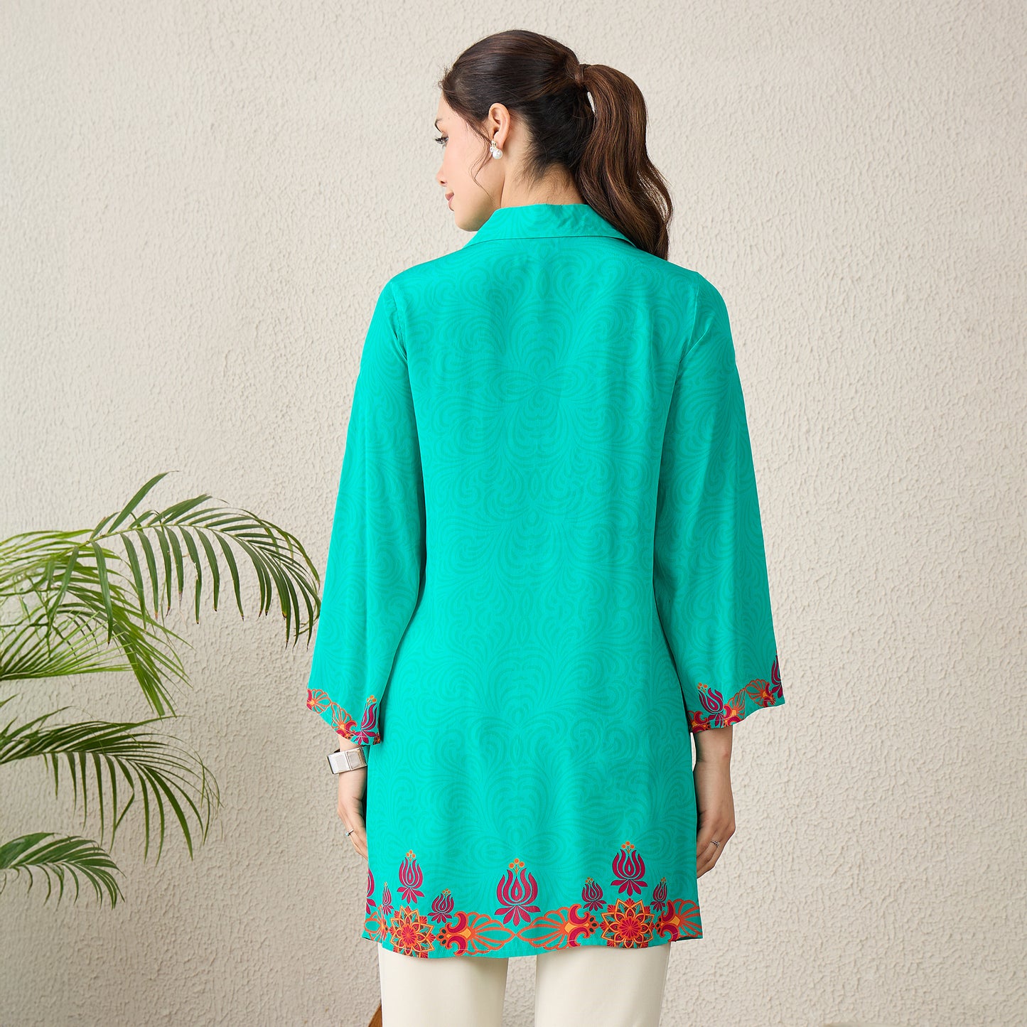 Mint Green Mandala Print Embellished Top