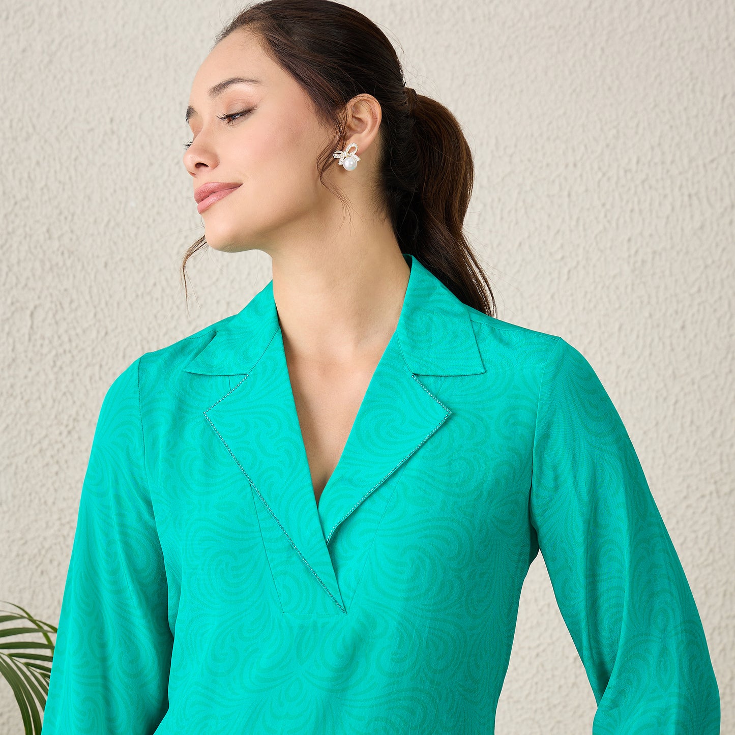 Mint Green Mandala Print Embellished Top