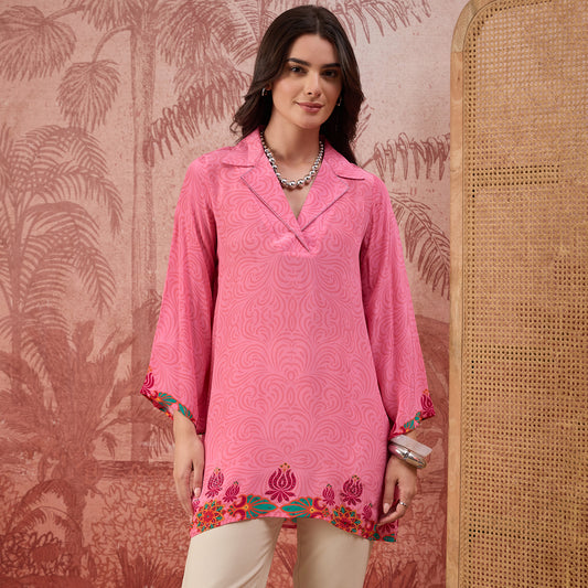 Pink Mandala Print Embellished Top